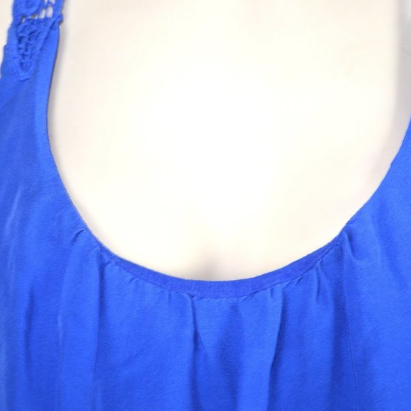 100% Silk Embroidered Royal Blue Razor Back Top - Picture 3 of 5